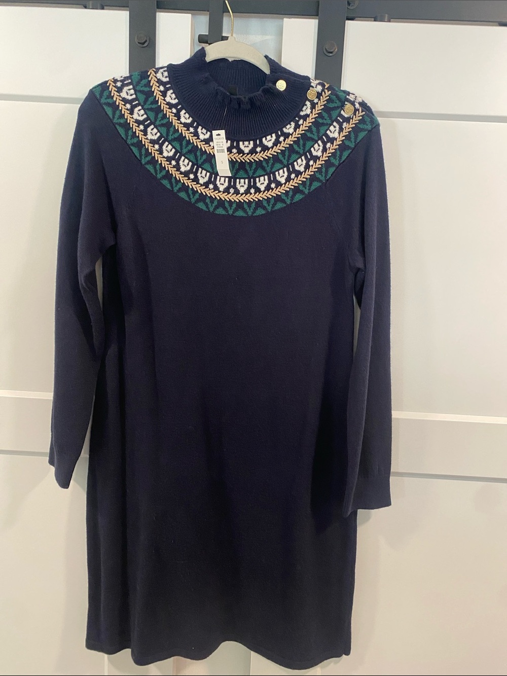 Talbots Navy Knit Tunic with Fair Isle Yoke Size Small